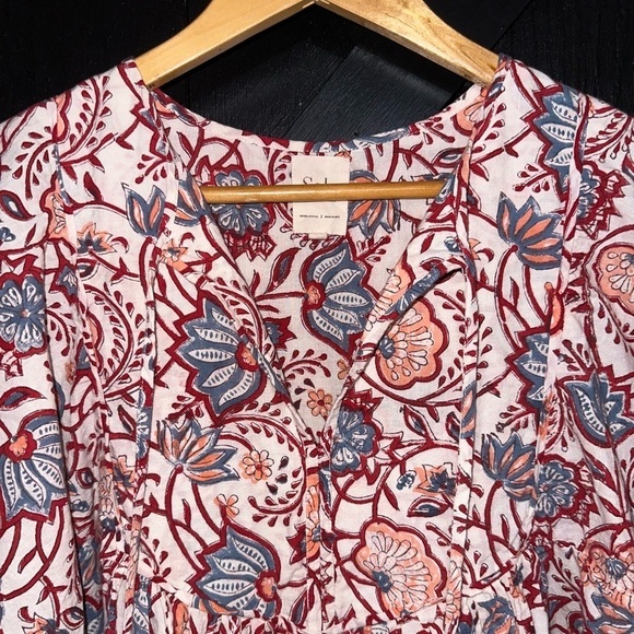 Sole by Mare Sole Amore Beautiful 100% Cotton Boho Puff Sleeve Lined Dress Sz M - Picture 3 of 12